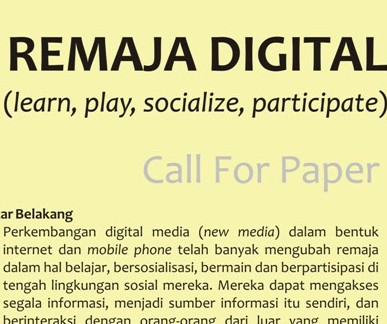 Call For Paper : Remaja Digital