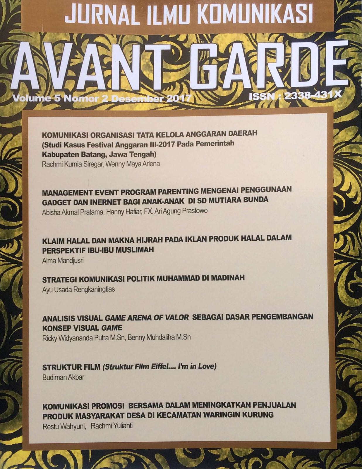 Jurnal Avant Garde Vol. 5 No. 2